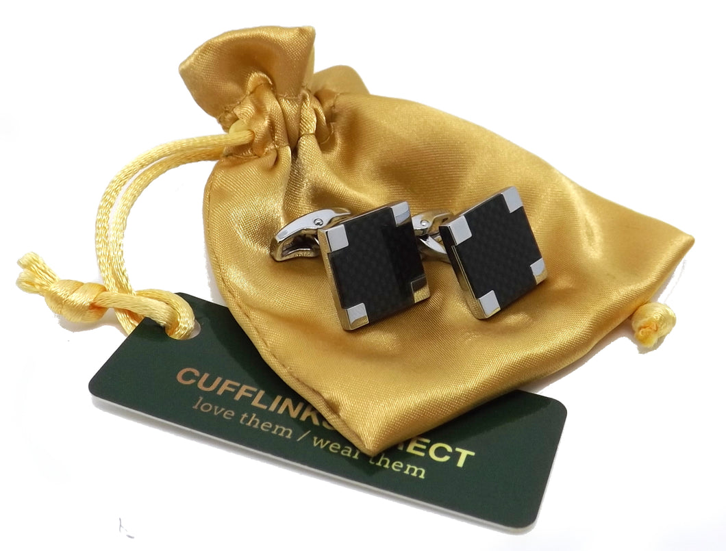 Silver With Black Carbon Fibre Statement Men Gift Cuff Links by CUFFLINKS.DIRECT