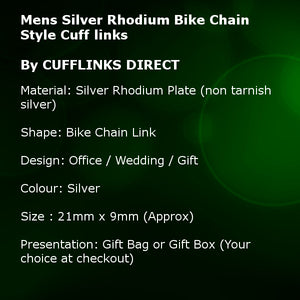 Mens Silver Rhodium Bike Chain Style Cuff links by CUFFLINKS DIRECT
