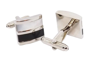 White Mother of Pearl & Black Onyx Mens Wedding Gift cuff links by CUFFLINKS DIRECT