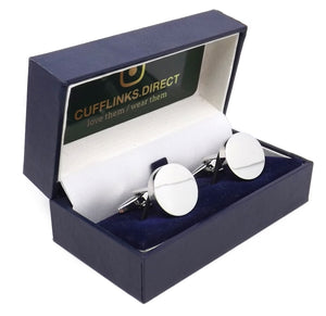 Simple Plain Round Polished Silver Mens Gift Cuff Links  By CUFFLINKS DIRECT