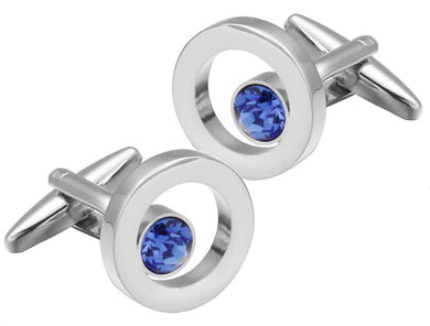 Modern Silver Circle Blue Crystal Mens Wedding Gift Cuff links CUFFLINKS DIRECT
