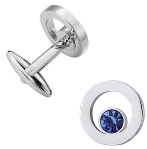 Modern Silver Circle Blue Crystal Mens Wedding Gift Cuff links CUFFLINKS DIRECT