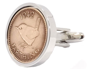 1942 Farthing Coins Set in Silver Setting Mens Gift Cuff Links by CUFFLINKS DIRECT