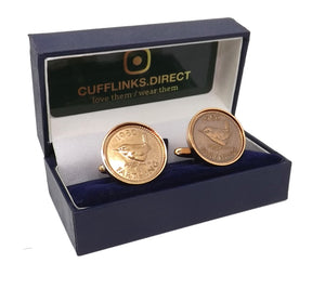 1950 Farthing Coins Set in a Rose Gold Plate Setting Mens Gift Cuff Links by CUFFLINKS DIRECT