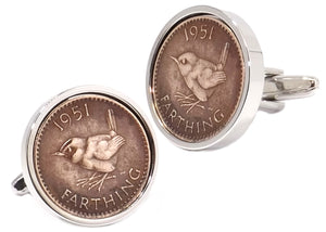 1951 Farthing Coins Set in Silver Setting Mens Gift Cuff Links by CUFFLINKS DIRECT