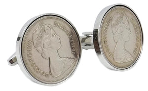 1979 Five Pence Coins Set in Silver Setting Men 40 Years Gift cufflinks - CUFFLINKS DIRECT
