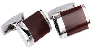 Mahogany Red Enamel & Silver Mens Gift Office Cuff Links by CUFFLINKS DIRECT