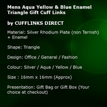 Mens Aqua Yellow & Blue Enamel Triangle Gift Cuff Links by CUFFLINKS DIRECT