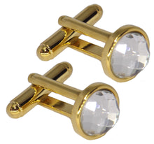 Stunning Hand Crafted Small Clear Crystal and Gold Plate Cuff links by CUFFLINKS DIRECT