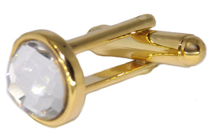 Stunning Hand Crafted Small Clear Crystal and Gold Plate Cuff links by CUFFLINKS DIRECT