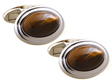 High Quality Natural Tiger Eye Stone Inlay Oval Cuff links by CUFFLINKS DIRECT