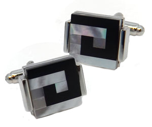 Black Onyx & White Pearl Square Mens Gift Cuff Links by CUFFLINKS DIRECT