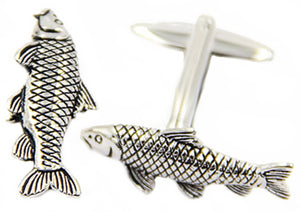 3D Silver Carp Fishing Fisherman Angler Cufflinks by CUFFLINKS DIRECT