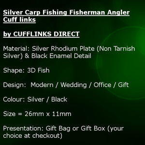 3D Silver Carp Fishing Fisherman Angler Cufflinks by CUFFLINKS DIRECT