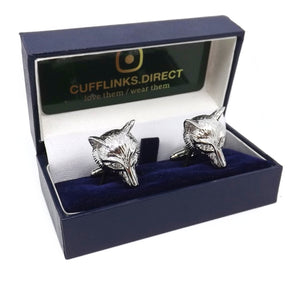 Fox's Head Silver Cufflinks Mens hunt Gift double Cuff links by CUFFLINKS DIRECT