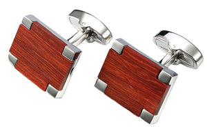 Beautiful Contemporary Rose wood and Platinum Plated Cuff links CUFFLINKS.DIRECT