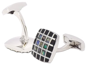 Abalone Shell & Black Onyx Checked Square Mens Wedding Gift by CUFFLINKS DIRECT
