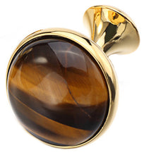 Elegant and Beautiful Brown Tigers Eye Round Gem Stone 18k Gold Plated Cufflinks