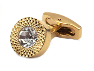 Clear Crystal Gem in Yellow Gold Plate Men Gift cufflinks by CUFFLINKS DIRECT