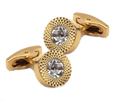 Clear Crystal Gem in Yellow Gold Plate Men Gift cufflinks by CUFFLINKS DIRECT