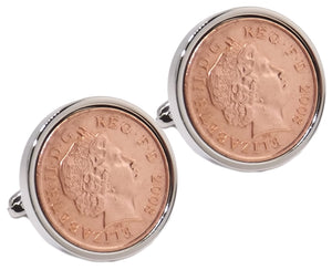  2008 One Penny Coins Set in Silver Setting Mens 10 Years Gift - CUFFLINKS DIRECT