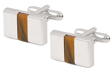 Polished Tiger Eye Stone Inlay Rectangle Mens Gift Cuff links - CUFFLINKS DIRECT