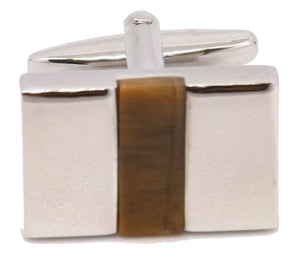 Polished Tiger Eye Stone Inlay Rectangle Mens Gift Cuff links - CUFFLINKS DIRECT