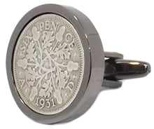1931 Sixpence Coins Set in a Gun Metal Setting Mens Gift by CUFFLINKS DIRECT
