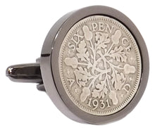 1931 Sixpence Coins Set in a Gun Metal Setting Mens Gift by CUFFLINKS DIRECT