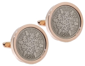 1931 Sixpence Coins Set in a Rose Gold Plate Setting Mens Gift by CUFFLINKS DIRECT