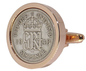 1940 Sixpence Coins Set in a Rose Gold Plate Setting Mens Gift by CUFFLINKS DIRECT
