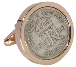 1940 Sixpence Coins Set in a Rose Gold Plate Setting Mens Gift by CUFFLINKS DIRECT