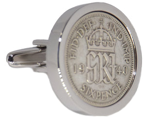 1940 Sixpence Coins Set in Silver Setting Mens Gift by CUFFLINKS DIRECT