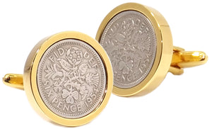 1954 Sixpence Coins Hand Set in a 9ct Gold plate Setting Mens Gift Cuff Links by CUFFLINKS DIRECT