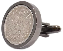 1954 Sixpence Coins Hand Set in a Gun Metal plate Setting Mens Gift Cuff Links by CUFFLINKS DIRECT