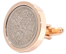 1954 Sixpence Coins Hand Set in a Rose Gold plate Setting Mens Gift Cuff Links by CUFFLINKS DIRECT
