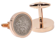 1955 Sixpence Coins Hand Set in a Rose Gold plate Setting Mens Gift Cuff Links by CUFFLINKS DIRECT