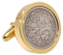 1955 Sixpence Coins Hand Set in a 9ct Gold plate Setting Mens Gift Cuff Links by CUFFLINKS DIRECT