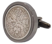 1955 Sixpence Coins Hand Set in a Gun Metal plate Setting Mens Gift Cuff Links by CUFFLINKS DIRECT