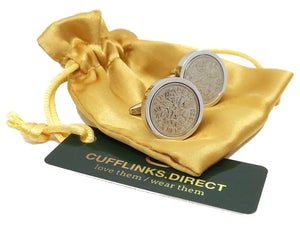 1959 Sixpence Coins Hand Set in a Silver plate Setting Mens Gift Cuff Links by CUFFLINKS DIRECT