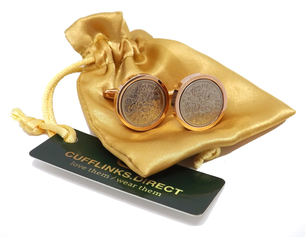 1959 Sixpence in roseGold Plate Mens 60 60th Birthday Gift by CUFFLINKS DIRECT
