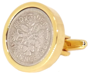 1960 Sixpence Coins Hand Set in a 9ct Gold plate Setting Mens Gift Cuff Links by CUFFLINKS DIRECT