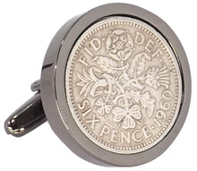 1960 Sixpence Coins Hand Set in a Gun Metal plate Setting Mens Gift Cuff Links by CUFFLINKS DIRECT