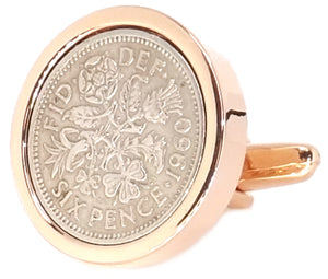 1960 58 years Sixpence Coins Hand Set in a Rose Gold plate Setting Mens Gift Cuff Links by CUFFLINKS DIRECT