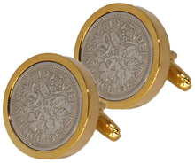 1961 Sixpence Coins Hand Set in a Yellow Gold plate Setting Mens Gift Cuff Links by CUFFLINKS DIRECT