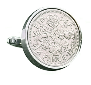 1961 Sixpence Coins Set in Silver Rhodium plate Setting Mens Birth Year Gift by CUFFLINKS DIRECT