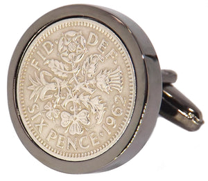 1962 Sixpence Coins Hand Set in a Gun Metal plate Setting Mens Gift Cuff Links by CUFFLINKS DIRECT
