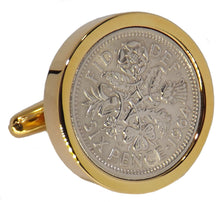 1964 Sixpence Coins Hand Set in a Yellow Gold plate Setting Mens Gift Cuff Links by CUFFLINKS DIRECT