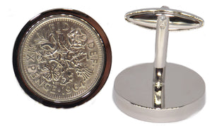 1964 Sixpence Coins Set in Silver Setting Mens Gift Cuff Links by CUFFLINKS DIRECT