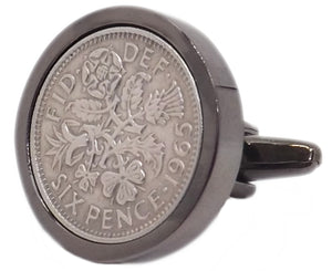 1965 Sixpence Coins Hand Set in a Gun Metal plate Setting Mens Gift Cuff Links by CUFFLINKS DIRECT